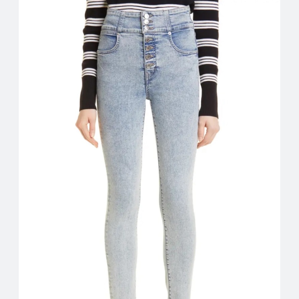 Veronica Beard Katherine High-Rise Corset Skinny Jeans Button Fly Straight Leg